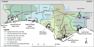 A map showing the Sub-basins selected for grant funding for the Watershed Partners Program